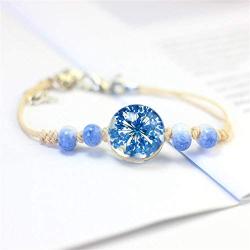 The Woos 9 Pcs Cute Handmade Friendship Bracelets Natural Dried Flower Dandelion Beaded Bracelet Adjustable Braided String Glass Ball Pendant Rope Bohemian Bracelets Bangles for Women Girls Jewelry