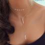 Ronglia Boho Layered Choker Necklace Silver Long Bar Pendant Necklaces Y Chain Jewelry for Women and Girls