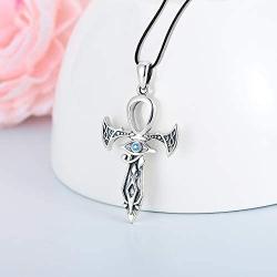 YAFEINI Sterling Silver Ankh Necklace Eye of Horus Cross Necklace Ancient Egyptian Symbol of Protection Jewelry Gifts for Men Women