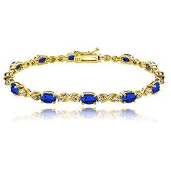 Sterling Silver Genuine, Created or Simulated Gemstone 6x4mm Oval Infinity Bracelet with White Topaz Accents