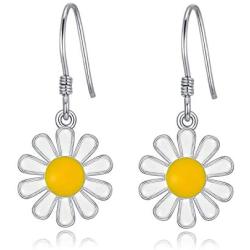 Daisy Flower Hook Earrings Sterling Silver Dangle Dangling Cute Jewelry Birthday Gifts for Women Teen