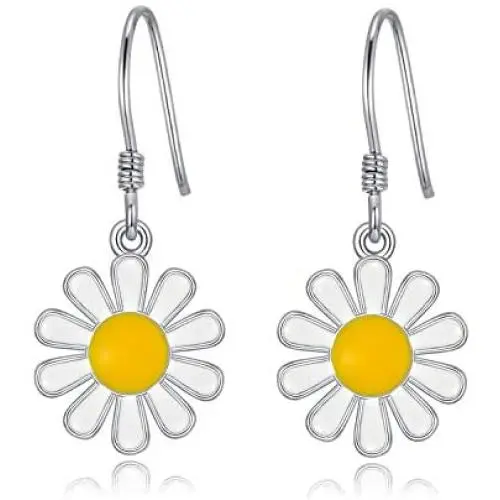Daisy Flower Hook Earrings Sterling Silver Dangle Dangling Cute Jewelry Birthday Gifts for Women Teen Daisy Flower Hook Earrings Sterling Silver Dangle Dangling Cute Jewelry Birthday Gifts for Women Teen