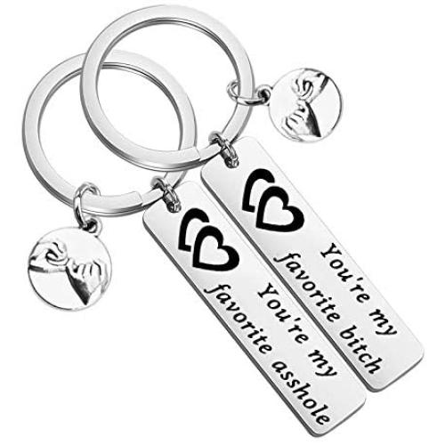 HOLLP Funny Couple Jewelry Youre My Favorite Asshole/Bitch Keychain Set Anniversary Couple Gift for Lovers