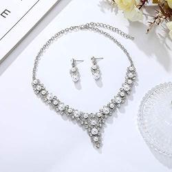 SCWADEY Bridal Jewelry Set Austrian Crystal Necklace and Dangle Earrings Fit for Wedding Dress Elegant Gift for Bridesmaid Party Birthday Prom Sets Box Packaging