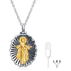 POTOPYY s925 Sterling Silver Cremation Jewelry Virgin Mary Pendant Urn Keepsake Ashes Hair Memorial Locket Jewelry w/Funnel Filler Gifts for Women Teen Girls Men