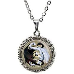 Fierce Dragon Necklace Handmade Black and White Dragon Animal Picture Pendant Jewelry Lover Gift