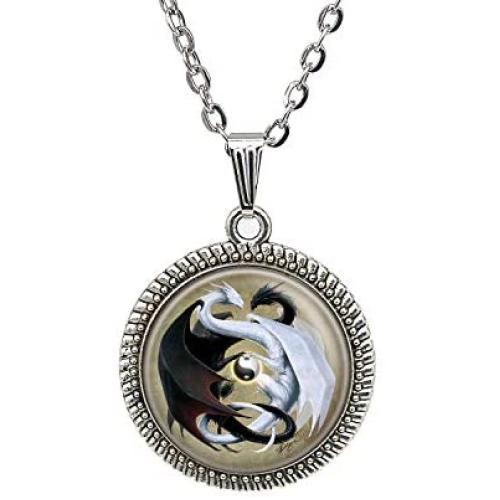 Fierce Dragon Necklace Handmade Black and White Dragon Animal Picture Pendant Jewelry Lover Gift