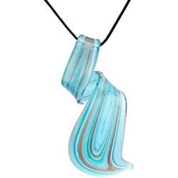 BeSheek Murano Inspired Blown Glass Lampwork Art Twisted Curl Artisan Handmade Necklace Pendant Aqua Blue Gift for Women