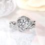 JEULIA Halo Solitaire Engagement Rings for Women Sterling Silver Floral Flower Rings Rose Gold Plated Diamond Ring Round Cut Bridal Ring Set Anniversary Promise Rings for Her