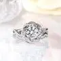 JEULIA Halo Solitaire Engagement Rings for Women Sterling Silver Floral Flower Rings Rose Gold Plated Diamond Ring Round Cut Bridal Ring Set Anniversary Promise Rings for Her