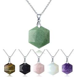 Hexagonal Chakra Necklace, Crystal Pendant Necklace Natural Healing Gemstone Tiger Eye Stone Jewelry with Chain Gift for Women