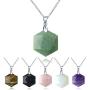 Hexagonal Chakra Necklace, Crystal Pendant Necklace Natural Healing Gemstone Tiger Eye Stone Jewelry with Chain Gift for Women