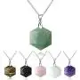 Hexagonal Chakra Necklace, Crystal Pendant Necklace Natural Healing Gemstone Tiger Eye Stone Jewelry with Chain Gift for Women