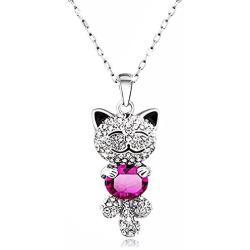 Caperci Cute Lucky Cat Swarovski Crystal Pendant Necklace - Best Christmas Jewelry Gifts for Daughter and Girls