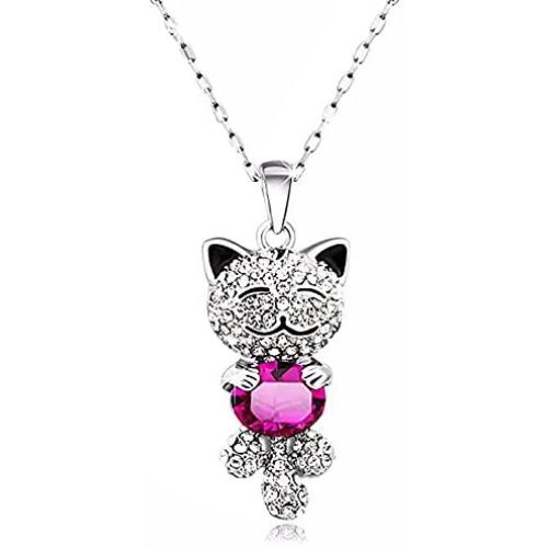 Caperci Cute Lucky Cat Swarovski Crystal Pendant Necklace - Best Christmas Jewelry Gifts for Daughter and Girls