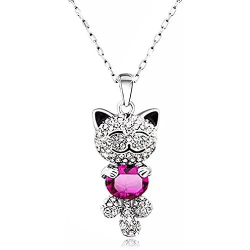 Caperci Cute Lucky Cat Swarovski Crystal Pendant Necklace - Best Christmas Jewelry Gifts for Daughter and Girls