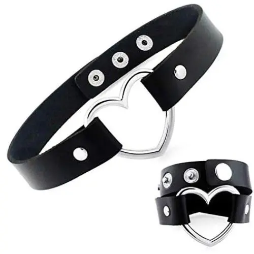 Vintage Gothic Collar Punk Goth Emo Heart Leather Choker Necklace for Girls Women Vintage Gothic Collar Punk Goth Emo Heart Leather Choker Necklace for Girls Women