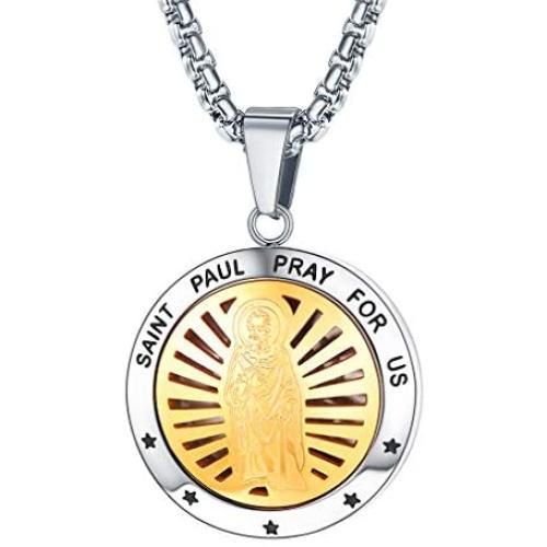 FaithHeart Saint Michael/Christopher/Anthony/St. Joseph/Patrick Pendant Necklace, Stainless Steel Essential Oil Diffuser Locket Pendants Custom Engraved Saints Jewelry (Send Gift Box)