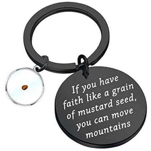 FAADBUK Christian Gift Mustard Seed Keychain If You Have Faith Like A Grain of Mustard Seed You Can Move Mountains Jewelry Religious Inspirational Jewelry for Friend Family