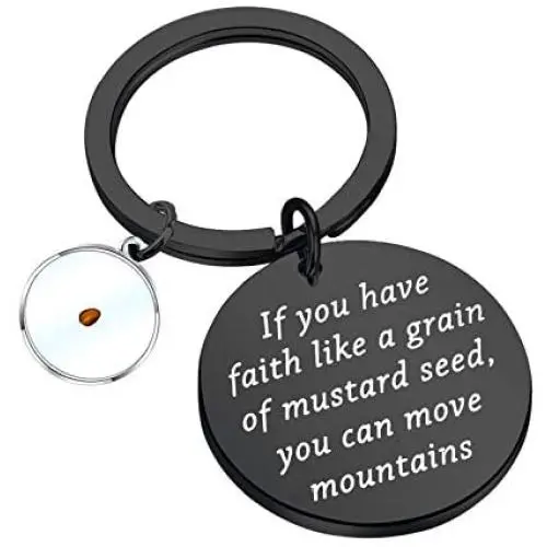 FAADBUK Christian Gift Mustard Seed Keychain If You Have Faith Like A Grain of Mustard Seed You Can Move Mountains Jewelry Religious Inspirational Jewelry for Friend Family