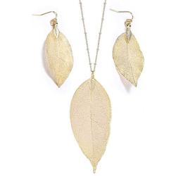 BOUTIQUELOVIN Filigree Long Leaf Pendant Dangle Necklace and Earring Jewelry Set Fashion Gifts for Women Girls