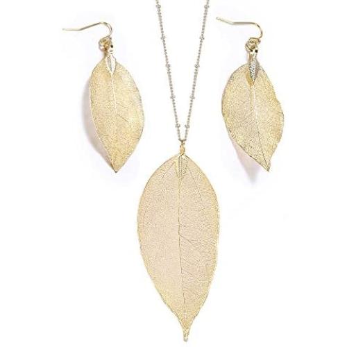 BOUTIQUELOVIN Filigree Long Leaf Pendant Dangle Necklace and Earring Jewelry Set Fashion Gifts for Women Girls