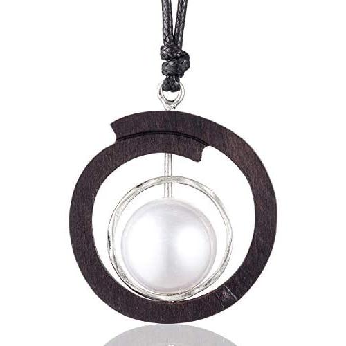Coostuff Black Sandalwood Pendants Necklace for Women Handmade Long Sweater Necklaces Jewelry