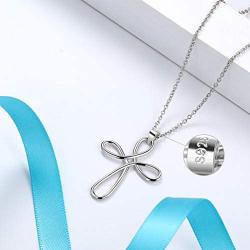 Besilver Irish Celtic Knot Cross Necklace 925 Sterling Silver Infinity Celtick Jesus Cross Pendant Necklace Women Men Heart Rose Cross Necklace Religious Jewelry for Wife Girlfriend