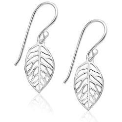 Big Apple Hoops - Mothers Day Sterling Silver Filigree Leaf Drop Dangle Earrings, Small Size, Thai Silver Earrings
