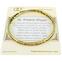 Jewelry Nexus St. Francis Prayer Engraved Twist Bangle Inspirational Bracelet with Prayer Card