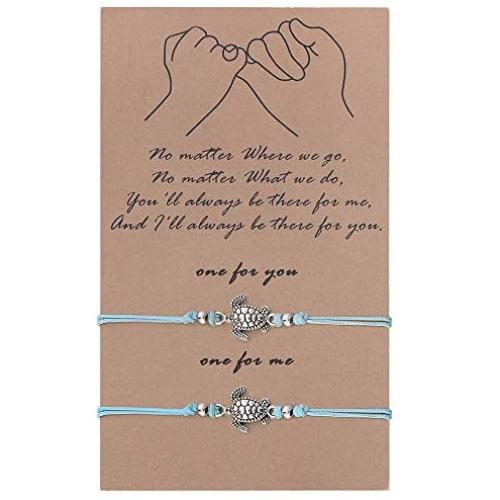 SUNSH 2Pcs Sea Turtle Anklets Bracelets for Women Teen Girls Lover Pinky Promise Matching BFF Adjustable String with Wish Card Jewelry Couple Boyfriend Girlfriend Husband Wife Friendship Gifts