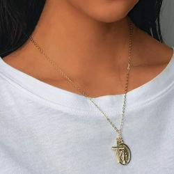 Avanlin Vintage Virgin Mary Necklace Gold Cross Pendant Necklaces Chain Charm Jewelry for Women and Girls