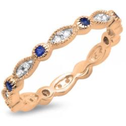 Dazzlingrock Collection 10K Gold Round Blue Sapphire and White Diamond Ladies Vintage Style Anniversary Wedding Stackable Ring