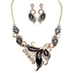 HAPPYLE Austrian Crystal Enamel Jewelry Sets Women Flower Jewelry Sets Chain Necklace Earrings Sets