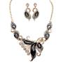 HAPPYLE Austrian Crystal Enamel Jewelry Sets Women Flower Jewelry Sets Chain Necklace Earrings Sets