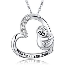 JUSTKIDSTOY Sloth Necklace Sterling Silver “Slow Down Be Happy” Slider Sloths Stuffed Animal Pendant Jewelry Charm Gifts for Women