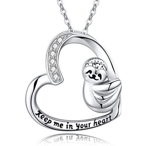 JUSTKIDSTOY Sloth Necklace Sterling Silver “Slow Down Be Happy” Slider Sloths Stuffed Animal Pendant Jewelry Charm Gifts for Women