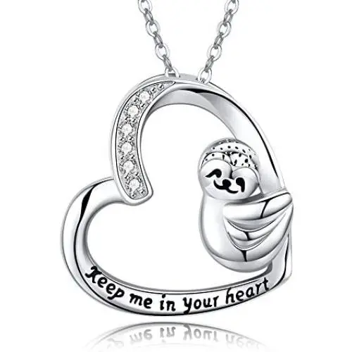JUSTKIDSTOY Sloth Necklace Sterling Silver “Slow Down Be Happy” Slider Sloths Stuffed Animal Pendant Jewelry Charm Gifts for Women