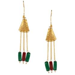 Efulgenz Indian Multi Layered Bollywood Red Green Faux Ruby Emerald Pearl Beads Wedding Bridal Necklace Earrings Jewelry Set (Multicolor)