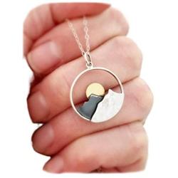 Bmadge Dainty Mountain Necklace Silver Circle Pendant Necklaces Chain Minimal Everyday Necklace Jewelry for Women and Girls