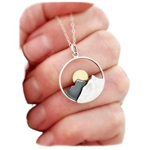 Bmadge Dainty Mountain Necklace Silver Circle Pendant Necklaces Chain Minimal Everyday Necklace Jewelry for Women and Girls