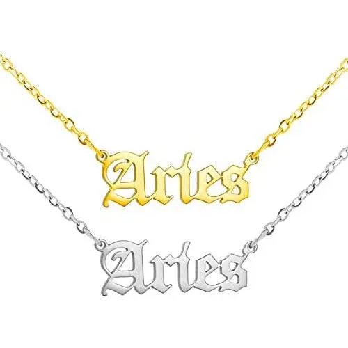 2Pcs Old English Zodiac Necklaces, 18K Gold Silver 12 Constellation Pendant Necklace for Women Girls, Horoscope Astrology Letter Necklace Birthday Gift 2Pcs Old English Zodiac Necklaces, 18K Gold Silver 12 Constellation Pendant Necklace for Women Girls, Horoscope Astrology Letter Necklace Birthday Gift
