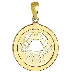 14K Yellow Gold Reversible Round Cancer Crab Zodiac Sign Pendant