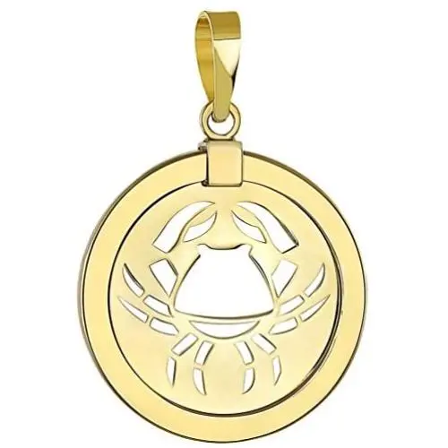 14K Yellow Gold Reversible Round Cancer Crab Zodiac Sign Pendant 14K Yellow Gold Reversible Round Cancer Crab Zodiac Sign Pendant