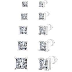FOCOOG Stud Earrings,5 Pairs Square Clear Cubic Zirconia Earrings Stud Pack