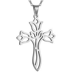 Jude Jewelers Stainless Steel Flower Style Christian Cross Religious Wedding Party Anniversary Pendant Necklace