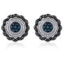 Jewelili Sterling Silver 1/10 Cttw Treated Blue with Natural Black and White Diamond Accent Pendant and Stud Earrings Jewelry Set
