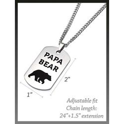 Tstars Dog Tag Gift for Dad - Papa Bear Stainless Steel Pendant Necklace for Father/Grandpa from Daughter/Son Fathers Day Jewelry with Gift Box