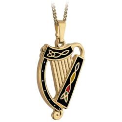 Tara Irish Harp Necklace Gold Plated & Black Enamel Made in Ireland