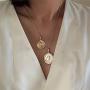 HTSTYLE Gold Coin Necklace Layered Necklace Gold Pendant Double Layered Vintage Necklace Coin Disc Necklace Boho Jewelry for Women